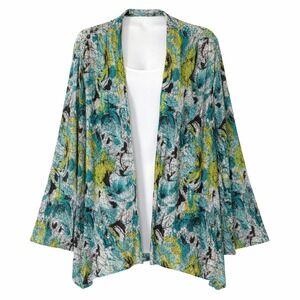 Maggie Barnes Floral Print Open Front Open Knit Lightweight Cardigan Cover Up 3X